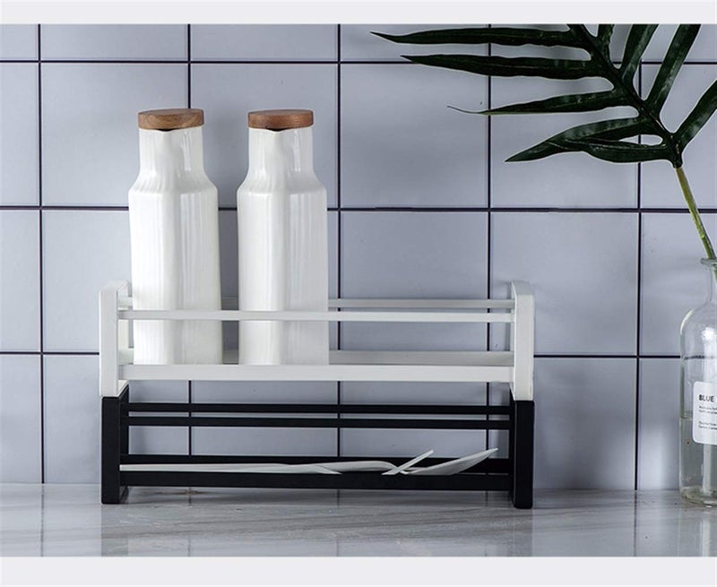 INDIAN DECOR INDIAN DECOR 28111 Easy Installation Wrought Iron Kitchen Rack Japanese Corner Frame Storage Rack Rectangular Sundries Storage Shelf One Shelf Black  - Image 2