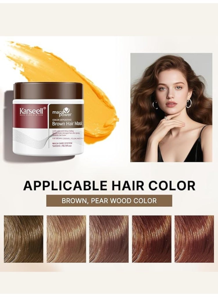 كارسيل ماسك تلوين الشعر البني – 500 مل – علاج مغذي لإصلاح الشعر مع ترسيب اللون البني، ترطيب عميق ولمعان وحماية للون لفترة أطول - Image 3