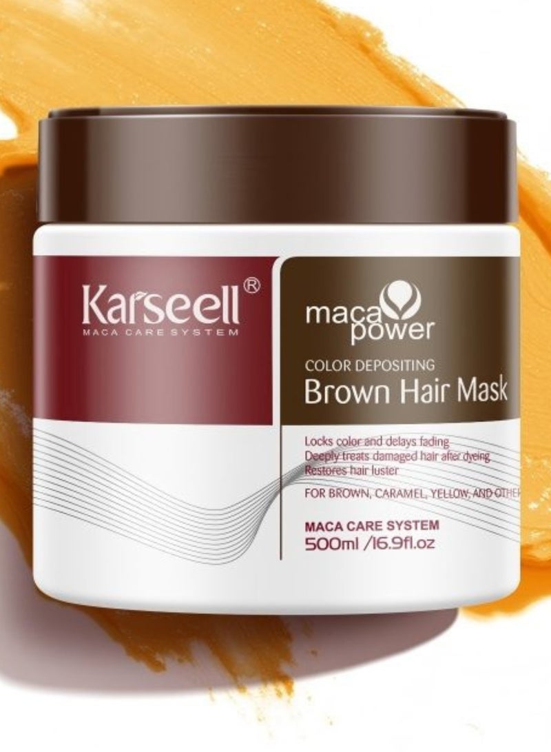 كارسيل ماسك تلوين الشعر البني – 500 مل – علاج مغذي لإصلاح الشعر مع ترسيب اللون البني، ترطيب عميق ولمعان وحماية للون لفترة أطول - Image 1