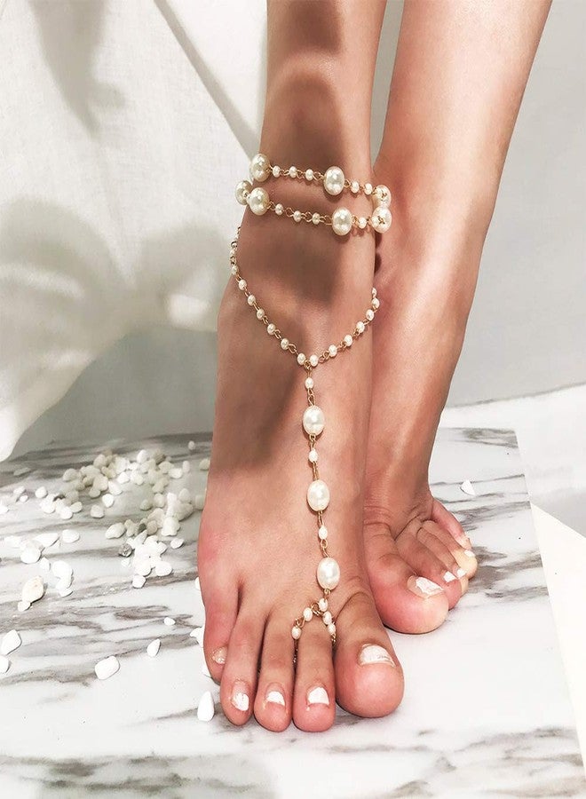 Aimimier Bohemian Anklet with Toe Ring Beach Wedding Beaded Barefoot Sandals Boho Ankle Bracelet for Women - Image 1