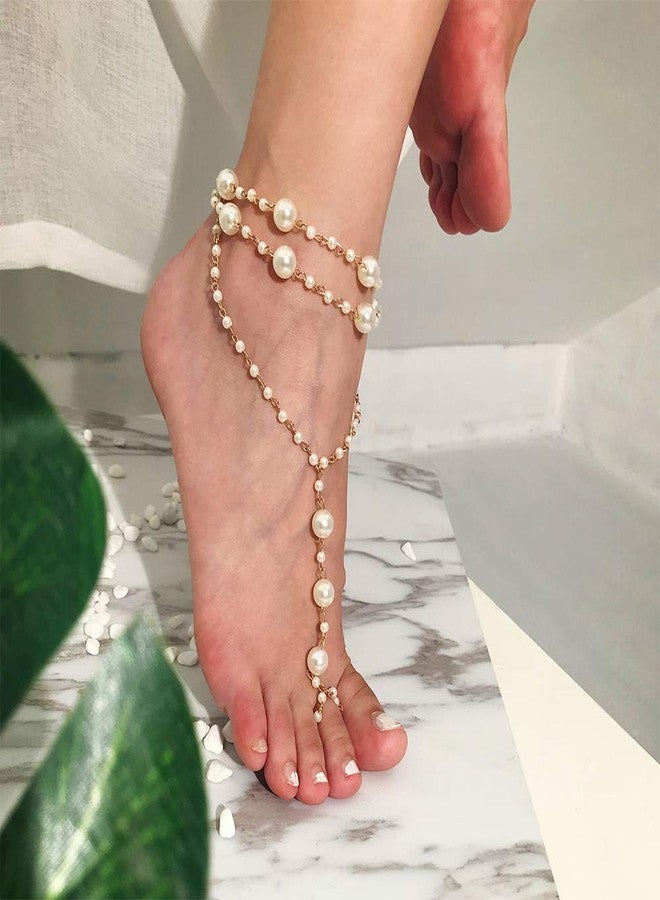 Aimimier Bohemian Anklet with Toe Ring Beach Wedding Beaded Barefoot Sandals Boho Ankle Bracelet for Women - Image 4