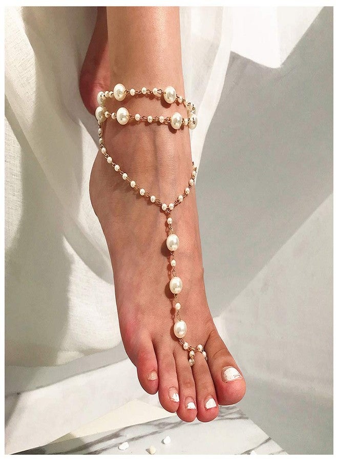 Aimimier Bohemian Anklet with Toe Ring Beach Wedding Beaded Barefoot Sandals Boho Ankle Bracelet for Women - Image 2