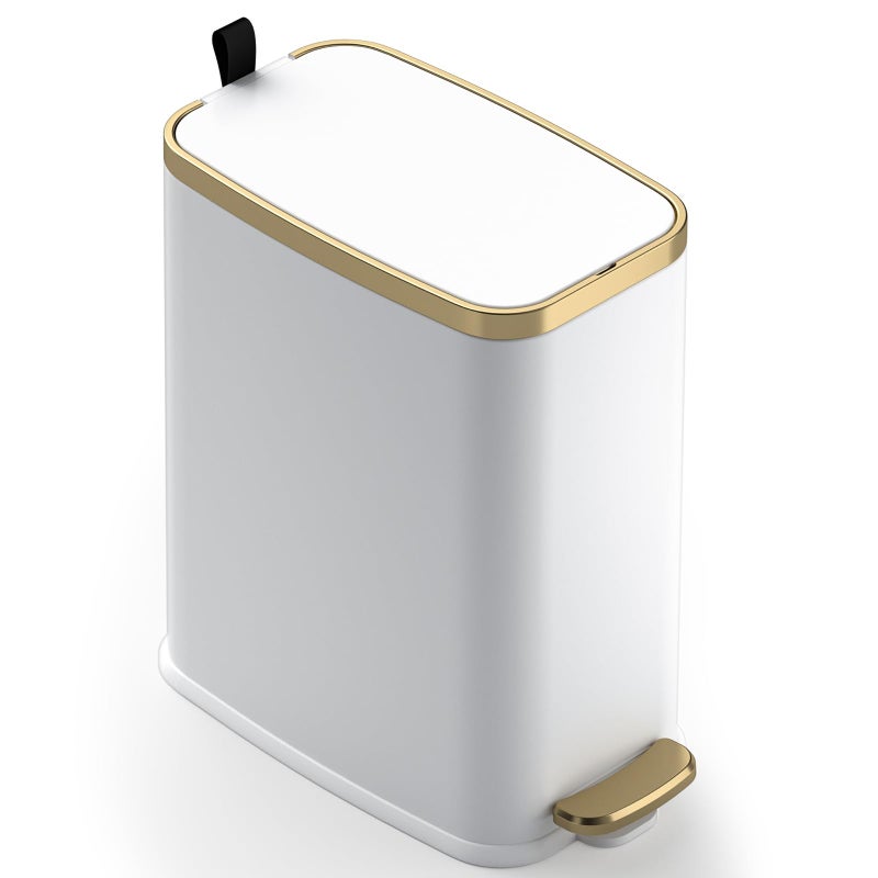 CEROELDA Small Bathroom Trash Can with Lid Soft Close-5L/1.3 Gal Stainless Steel Garbage Can-Step Pedal Wastebasket Slim Trash Bin for Office, Bedroom, Toilet, Live Room-White - Image 1