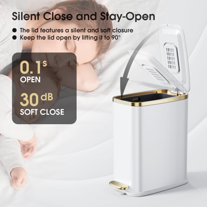 CEROELDA Small Bathroom Trash Can with Lid Soft Close-5L/1.3 Gal Stainless Steel Garbage Can-Step Pedal Wastebasket Slim Trash Bin for Office, Bedroom, Toilet, Live Room-White - Image 3