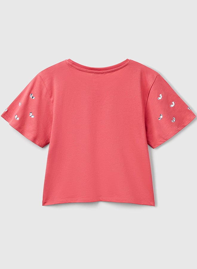 بينيتون تي شيرت بنات بأكمام من حجر الراين - Image 2