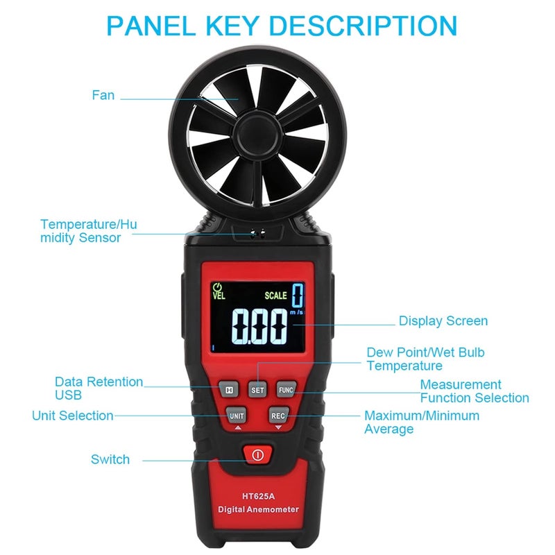 HT625A Mini Portable Anemometer Handheld Digital Wind Speed Meter LCD Display - Image 4