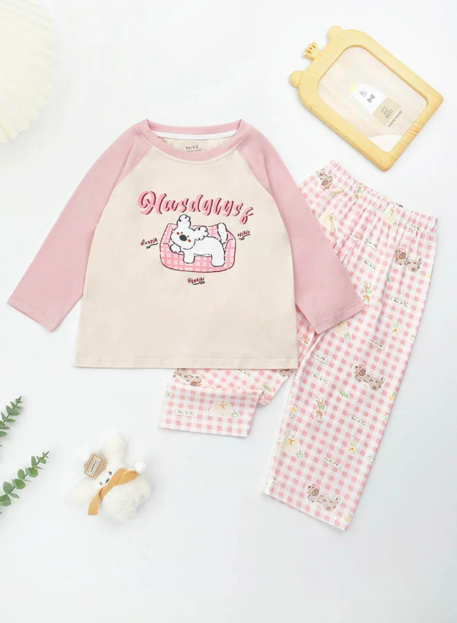LITTLE SURPRISE BOX Little Surprise Box, Pink Checks Puppy  soft Cotton Kids Nightsuit-2-3 Y