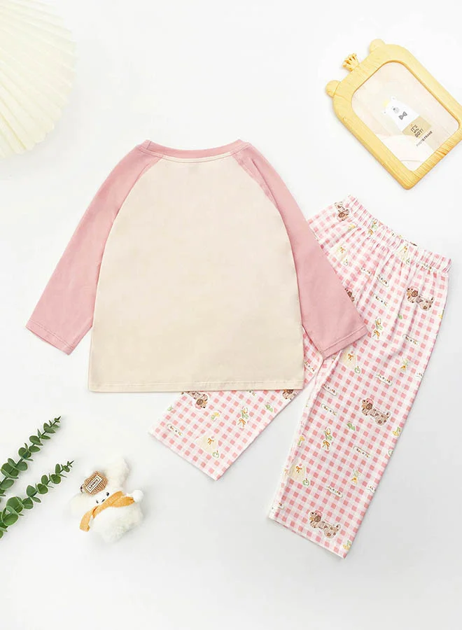LITTLE SURPRISE BOX Little Surprise Box, Pink Checks Puppy  soft Cotton Kids Nightsuit-2-3 Y