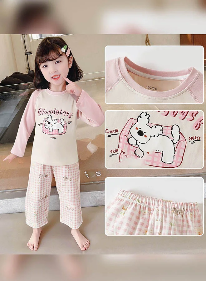 LITTLE SURPRISE BOX Little Surprise Box, Pink Checks Puppy  soft Cotton Kids Nightsuit-2-3 Y