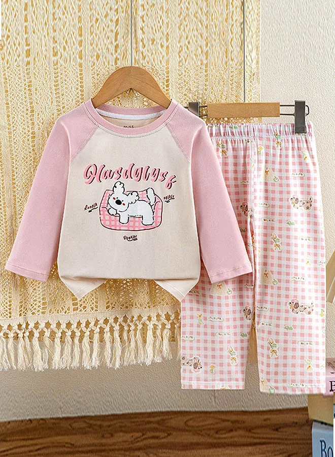 LITTLE SURPRISE BOX Little Surprise Box, Pink Checks Puppy  soft Cotton Kids Nightsuit-2-3 Y