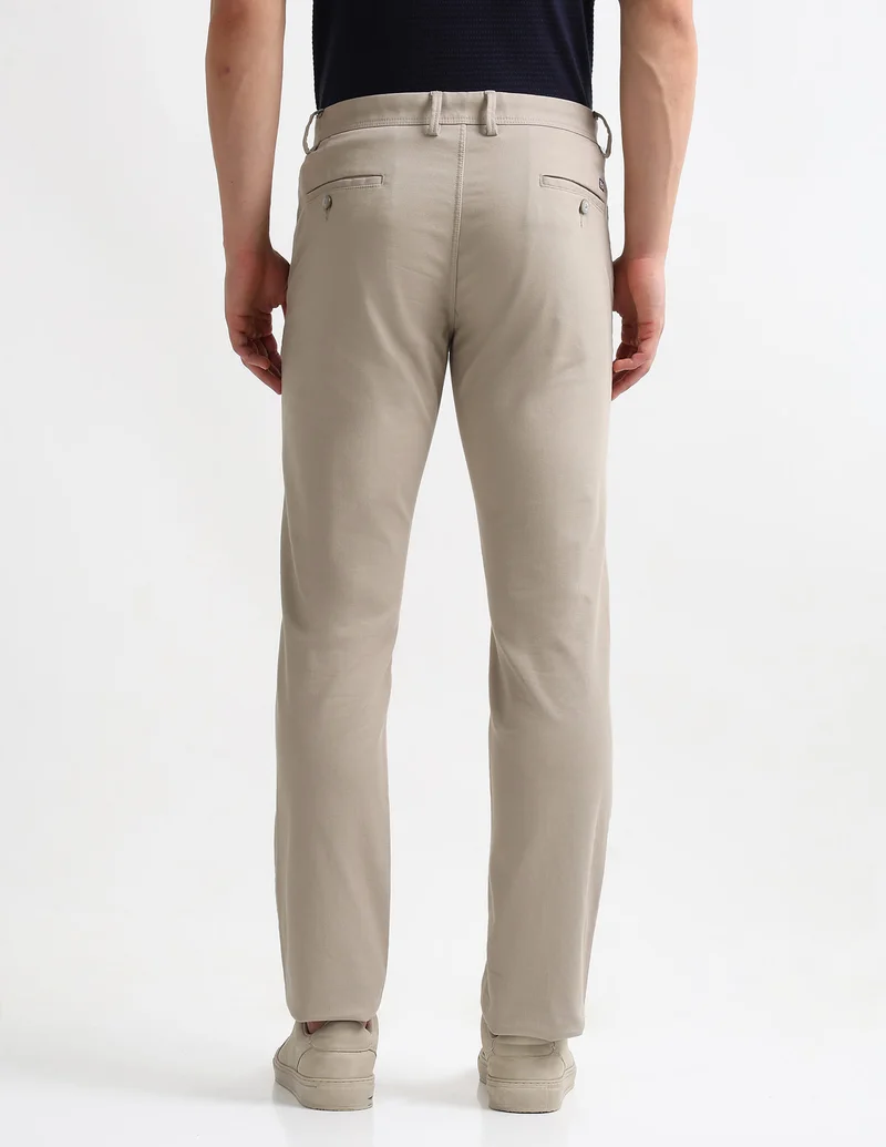 Arrow Beige Textured Regular Fit Trousers for Men | Best Price UAE