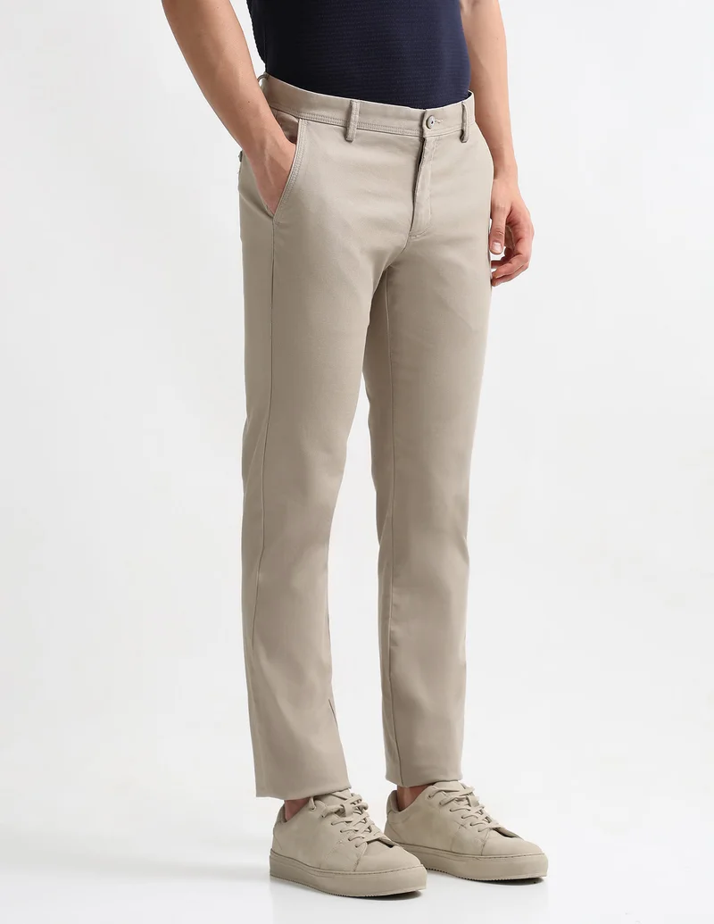 Arrow Beige Textured Regular Fit Trousers for Men | Best Price UAE
