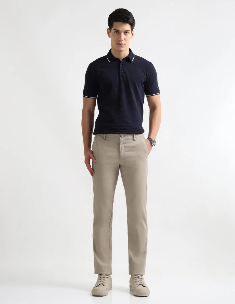 Arrow Beige Textured Regular Fit Trousers for Men | Best Price UAE