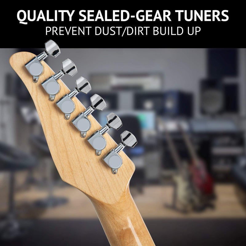 LyxPro 39â€ Electric Guitar TL Series, Full-Size Paulownia Wood Body, 3-Ply Pickguard, C-Shape Neck, Ashtray Bridge, Quality Gear Tuners, 3-Way Switch & Volume/Tone Controls, 2 Picks Included, Black - Image 5