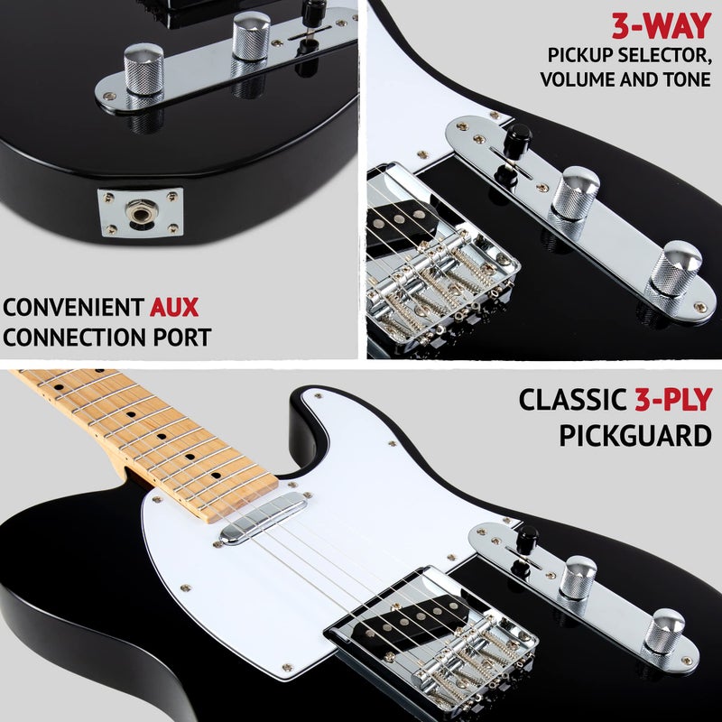 LyxPro 39â€ Electric Guitar TL Series, Full-Size Paulownia Wood Body, 3-Ply Pickguard, C-Shape Neck, Ashtray Bridge, Quality Gear Tuners, 3-Way Switch & Volume/Tone Controls, 2 Picks Included, Black - Image 4