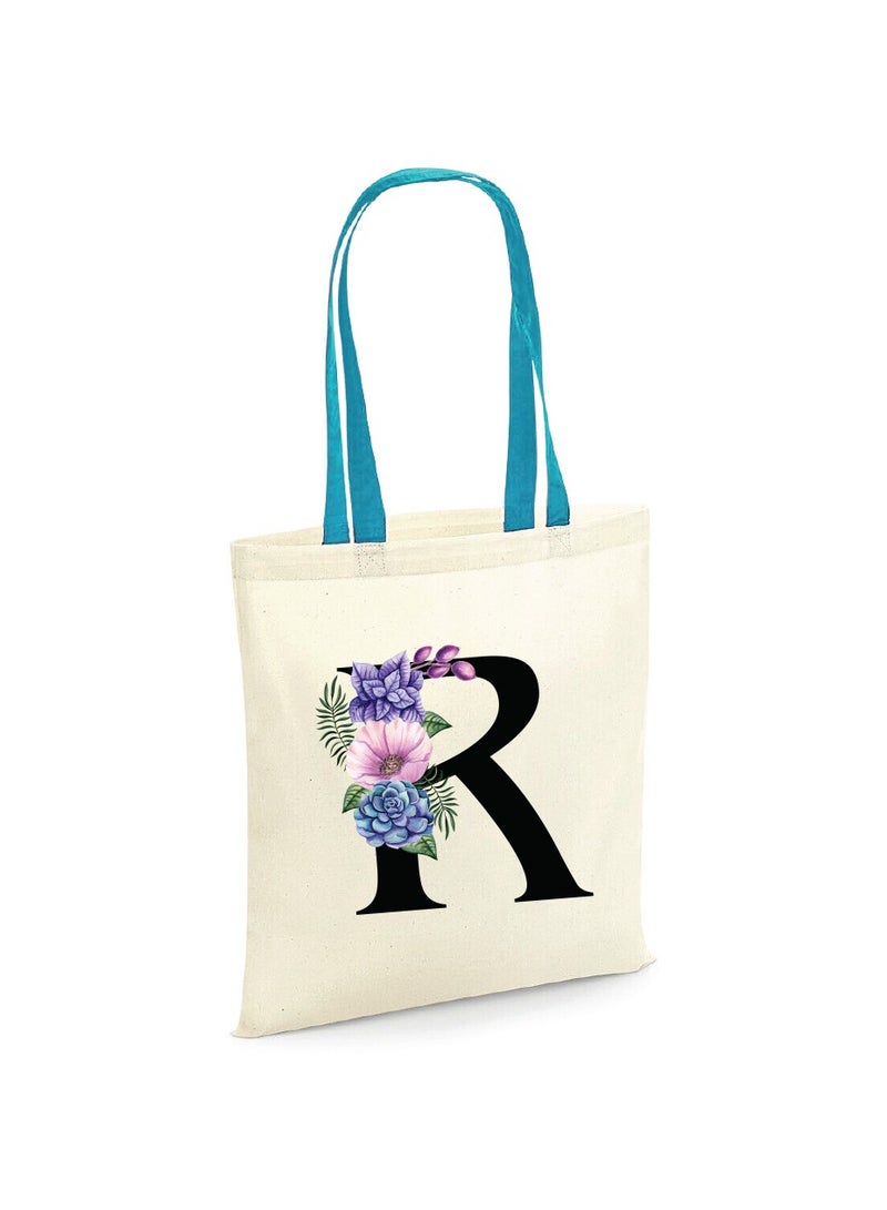 PRINTSHOP4ME Initial Letters Canvas Cotton Tote Bag With Blue Handle-Ideal Gifts For Bridesmaids-Party Bag-Reusable Bags  - Image 1