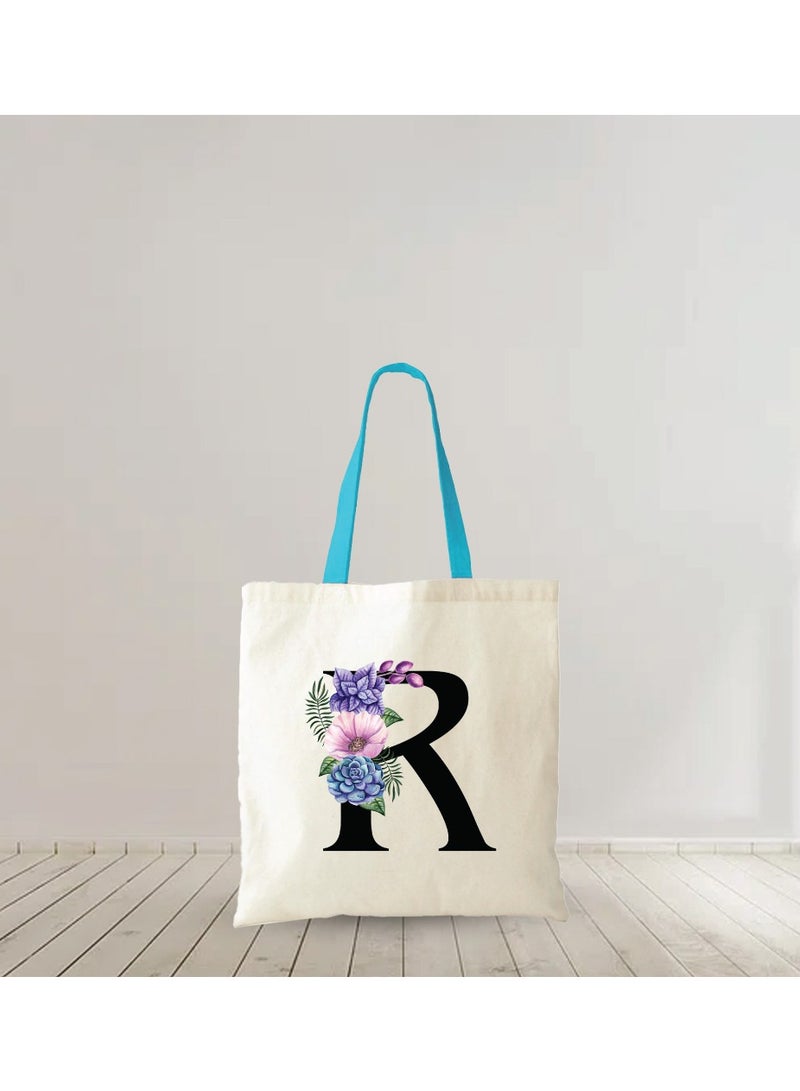 PRINTSHOP4ME Initial Letters Canvas Cotton Tote Bag With Blue Handle-Ideal Gifts For Bridesmaids-Party Bag-Reusable Bags  - Image 4