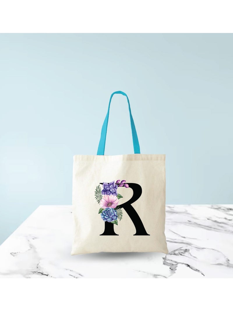 PRINTSHOP4ME Initial Letters Canvas Cotton Tote Bag With Blue Handle-Ideal Gifts For Bridesmaids-Party Bag-Reusable Bags  - Image 5