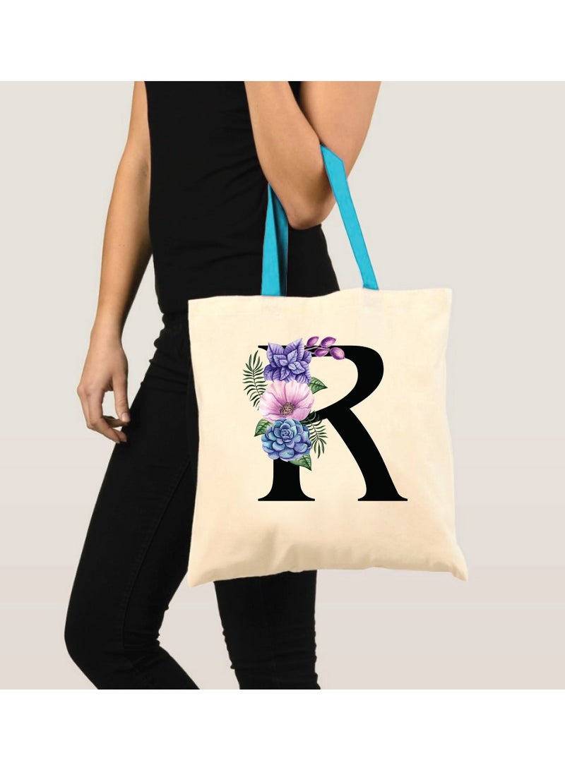 PRINTSHOP4ME Initial Letters Canvas Cotton Tote Bag With Blue Handle-Ideal Gifts For Bridesmaids-Party Bag-Reusable Bags  - Image 3