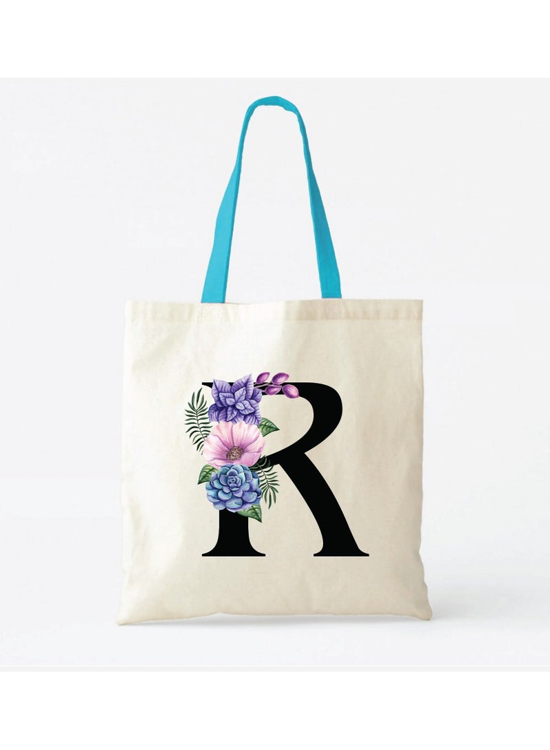 PRINTSHOP4ME Initial Letters Canvas Cotton Tote Bag With Blue Handle-Ideal Gifts For Bridesmaids-Party Bag-Reusable Bags  - Image 2