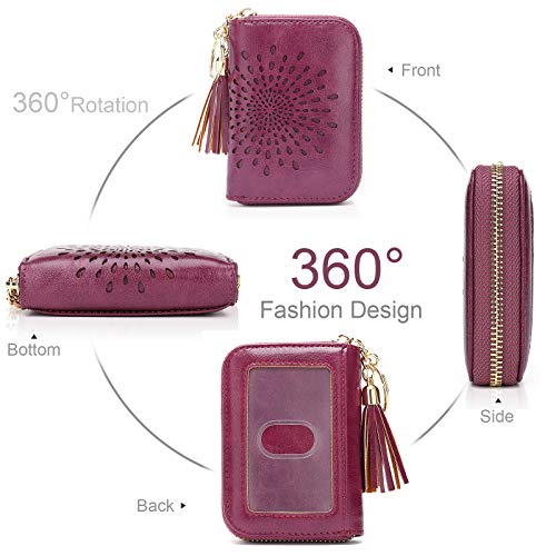 APHISON RFID Credit Card Holder Zipper Card Case Keychain Small Wallet for Women 1927 PURPLISH-RED - Image 2