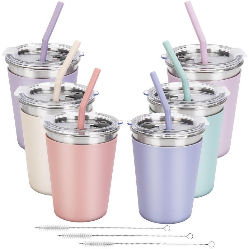 Rommeka Kids Straw Cups 6 Pack 12oz Sippy Cup With Silicone Sleeve Spill Proof Stainless Steel Cups with Lids and Straws for Kids Girls Boys and Adults - Image 2