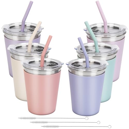 Rommeka Kids Straw Cups 6 Pack 12oz Sippy Cup With Silicone Sleeve Spill Proof Stainless Steel Cups with Lids and Straws for Kids Girls Boys and Adults - Image 1
