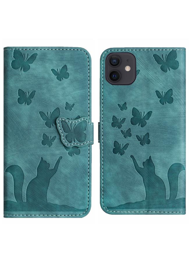 Zaboon Case For iPhone 12 / 12 Pro Butterfly Cat Embossing Flip Leather Phone Case - Image 1