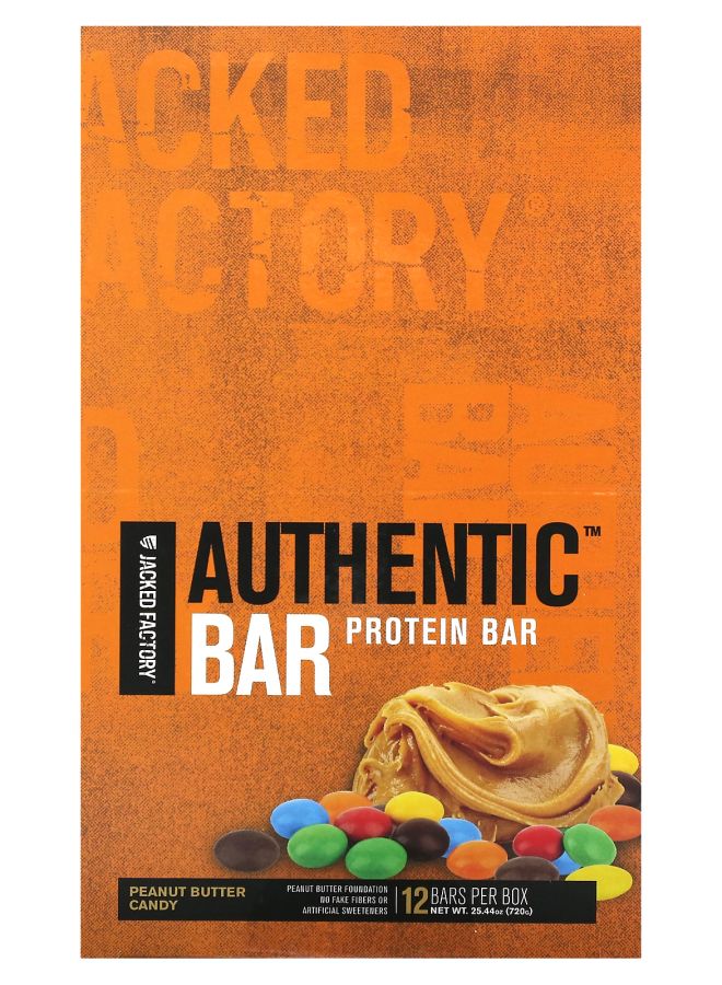 Jacked Factory Authentic Bar Protein Bar Peanut Butter Candy 12 Bars 2.12 oz (60 g) Each