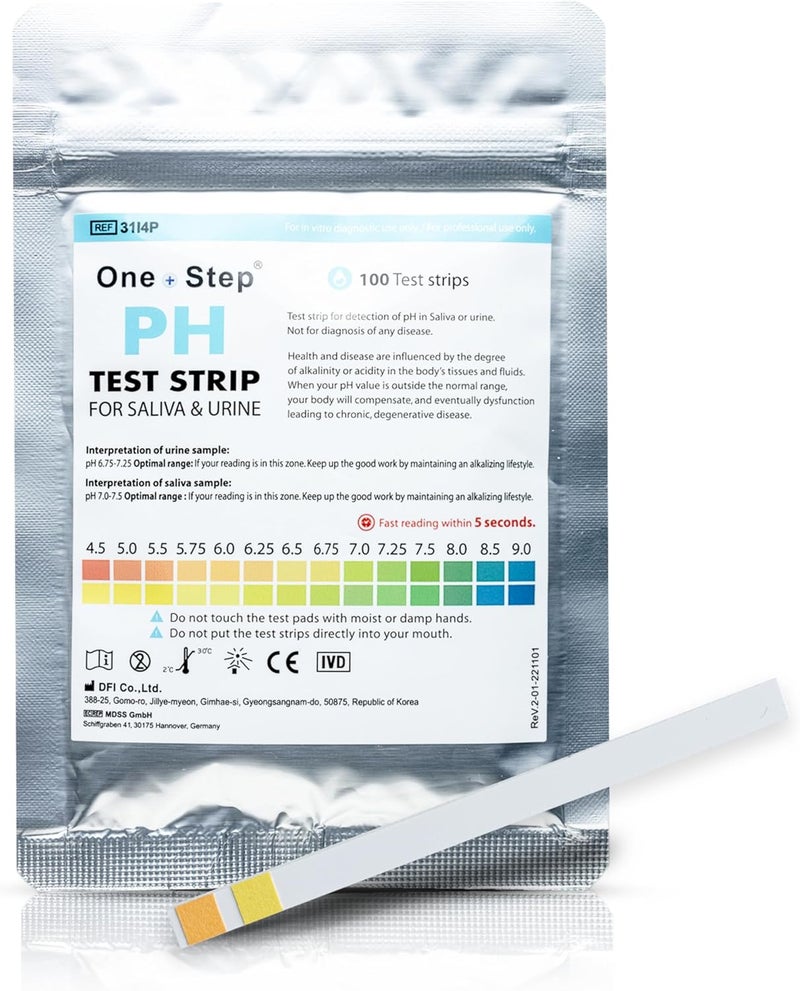 One Step pH Urine Saliva Test Strips 100 Strips Test Range 4590 Tests Alkaline Acidity Levels in The Body Body pH Test Kit Highly Accurate Results in Seconds Home Health Tests - Image 1