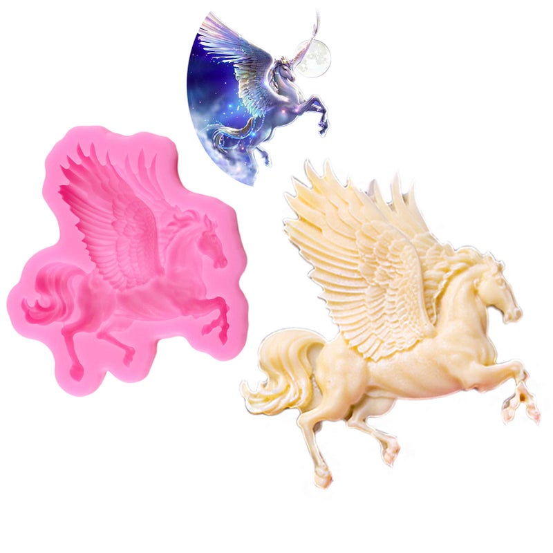 Pegasus Fondant Molds 3D Unicorn Horse Silicone Molds with Wings Chocolate Molds for Cake Decorating Cupcake Toppers