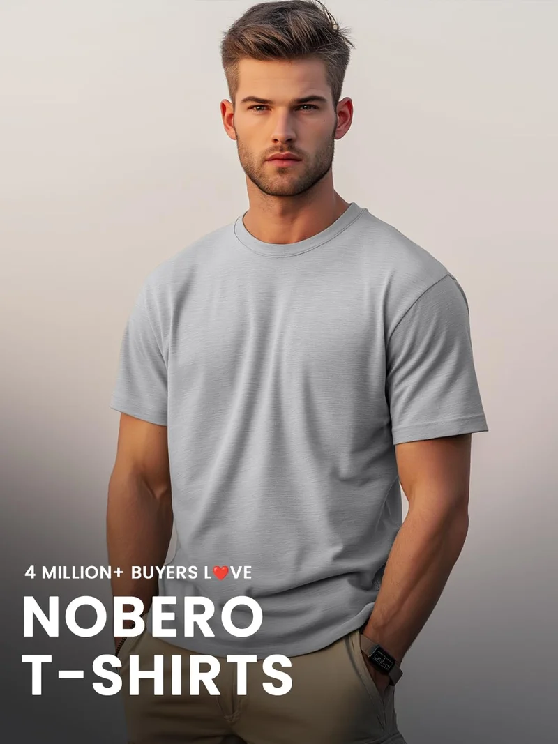 NOBERO  Men's Cotton Solid Regular Fit T-Shirt for Men | Best Price UAE