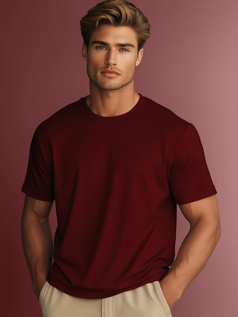 NOBERO  Men's Cotton Solid Regular Fit T-Shirt for Men | Best Price UAE