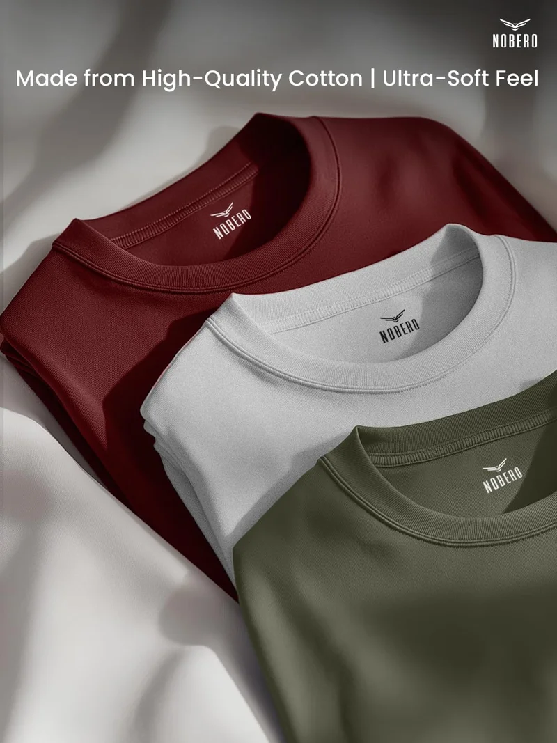 نوبيرو Men's Cotton Solid Regular Fit T-Shirt