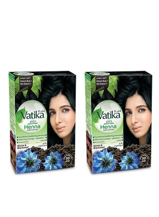 Vatika Naturals Henna Hair Colour | Natural Black Color for Women | 100% Grey Coverage - 6 x 10 g (Pack of 2)