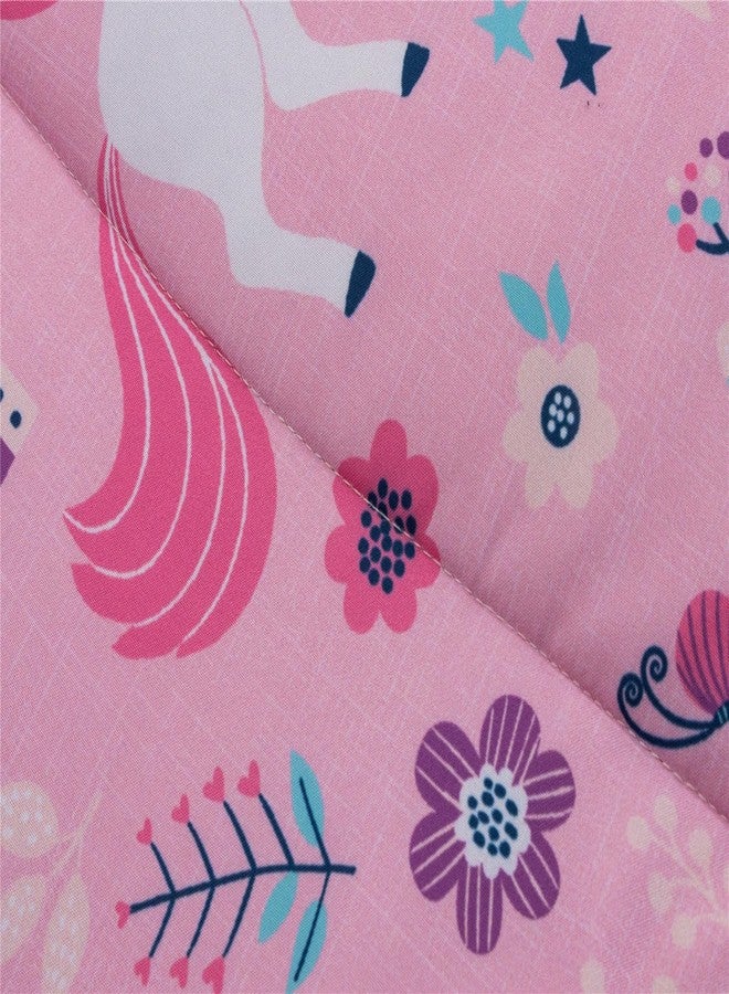 NTBED Unicorn Printed Zipper Bedding Sets Twin Lightweight Microfiber Floral Comforter Sets with Fitted Sheet Pillow Covers,Pink - Image 3