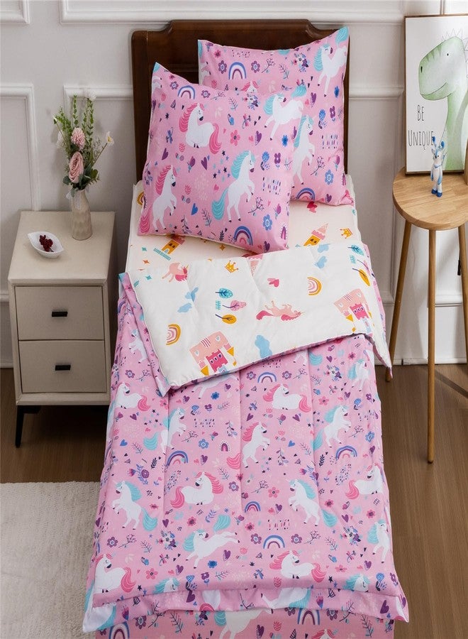 NTBED Unicorn Printed Zipper Bedding Sets Twin Lightweight Microfiber Floral Comforter Sets with Fitted Sheet Pillow Covers,Pink - Image 2