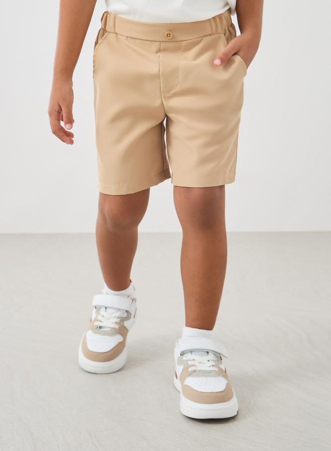 Styli Styli Boys Solid Twill Shorts with Partially Elasticated Waistband  - Image 1