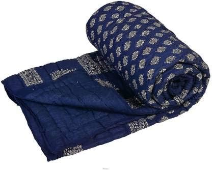 SIBLEY Jaipuri Razai Organic Pure Cotton Rajai for All Season Traditional Cotton Comforter Blue Single Bed Quilt 55X85 Inches - Image 1