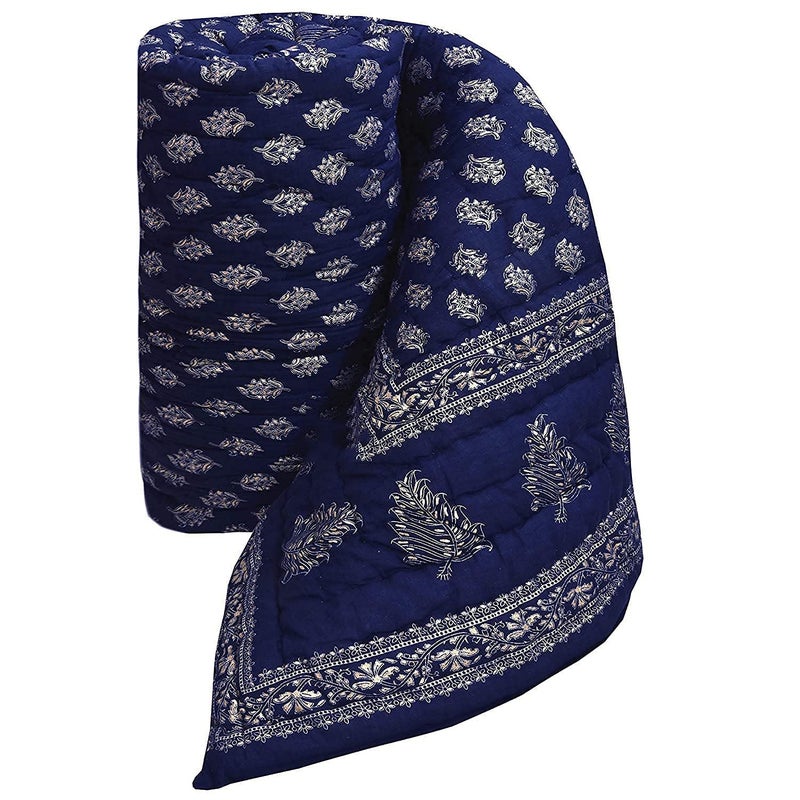 SIBLEY Jaipuri Razai Organic Pure Cotton Rajai for All Season Traditional Cotton Comforter Blue Single Bed Quilt 55X85 Inches - Image 2