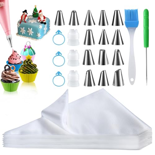firstake Piping Bags and Tips Set - 100pcs Disposable Piping Bags, 12 Inch Icing Bags, Thickened Pastry Bags, Anti Burst Frosting Bags, Non-slip Cake Decorating Bags for Baking Cupcake and Cookies - Image 1