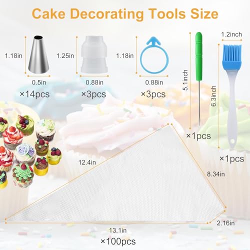 firstake Piping Bags and Tips Set - 100pcs Disposable Piping Bags, 12 Inch Icing Bags, Thickened Pastry Bags, Anti Burst Frosting Bags, Non-slip Cake Decorating Bags for Baking Cupcake and Cookies - Image 2