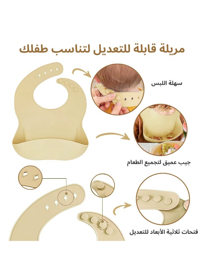 BBMORE Silicone Baby Feeding Set 8pcs, Include Baby Plates, Bowls, Bib, Cup with Straw and Lid, Spoon, Fork, Baby Spoon and Baby Fork, Utensils for 12+ Months – Bpa-Free, Dishwasher Safe (Yellow) - Image 5