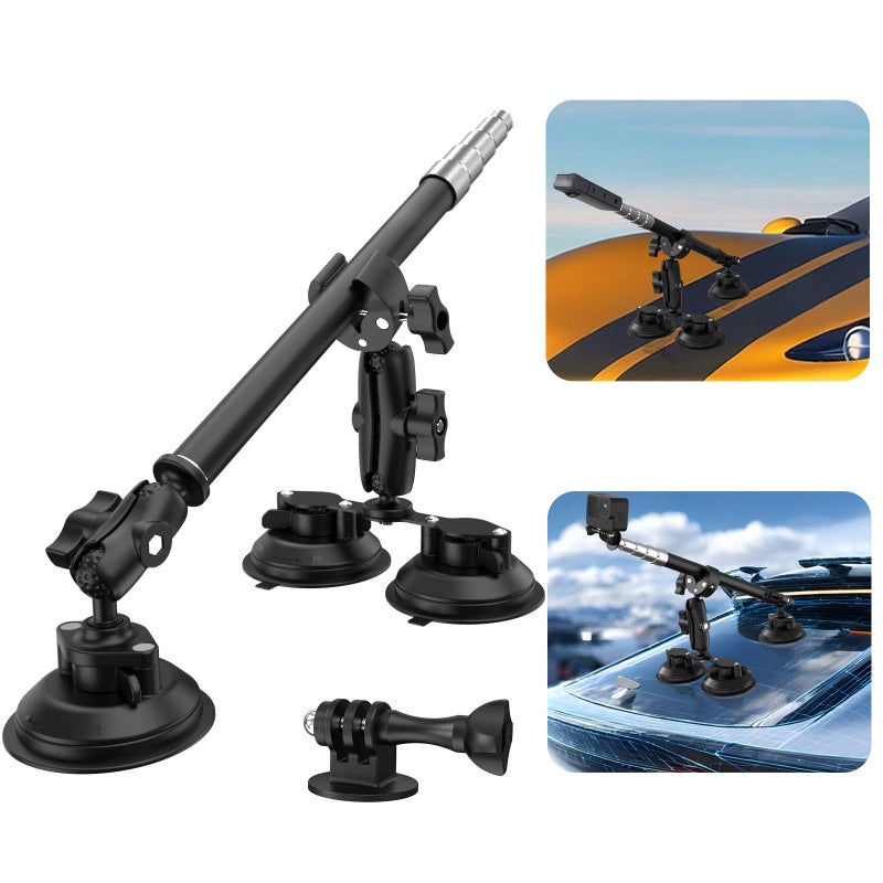 Taisioner Suction Car Mount 360 Camera for car for Insta360 car Mount x5/X4/X3/X2/GO 3/ONE/GoPro Max-47 Lockable Anti-Fall Selfie Stick - Image 1