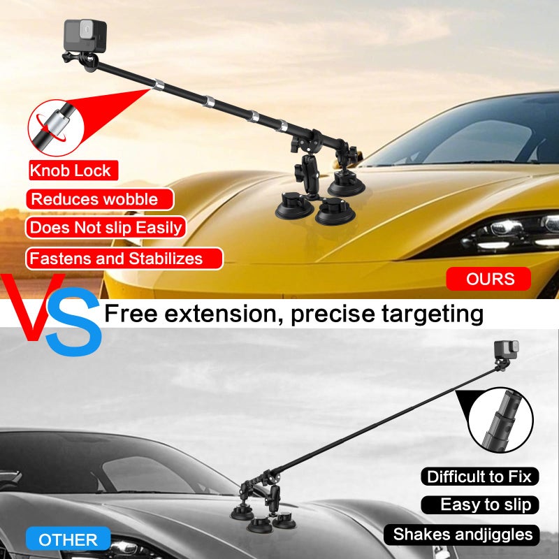 Taisioner Suction Car Mount 360 Camera for car for Insta360 car Mount x5/X4/X3/X2/GO 3/ONE/GoPro Max-47 Lockable Anti-Fall Selfie Stick - Image 3
