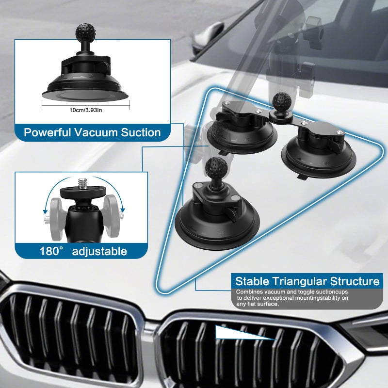 Taisioner Suction Car Mount 360 Camera for car for Insta360 car Mount x5/X4/X3/X2/GO 3/ONE/GoPro Max-47 Lockable Anti-Fall Selfie Stick - Image 2