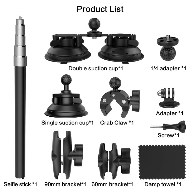 Taisioner Suction Car Mount 360 Camera for car for Insta360 car Mount x5/X4/X3/X2/GO 3/ONE/GoPro Max-47 Lockable Anti-Fall Selfie Stick - Image 4