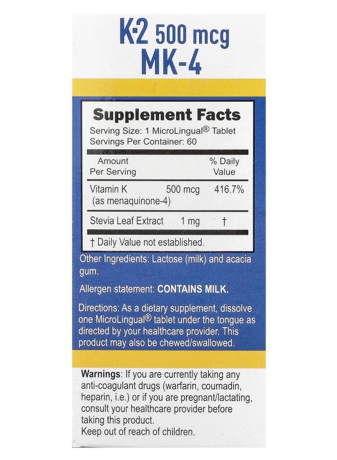 Superior Source Vitamin K-2 500 mcg 60 MicroLingual Instant Dissolve Tablets - Image 2