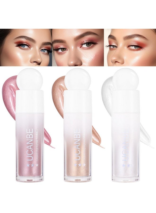 UCANBEMAKEUP 3Pack Liquid Face Highlighter Makeup Setmultifunctional Luminous Glow Natural Radiance Sparkly Glitter Body Shimmer Liquid Luminizer Stickssuitable For Face Eyes Lips And More  - Image 1