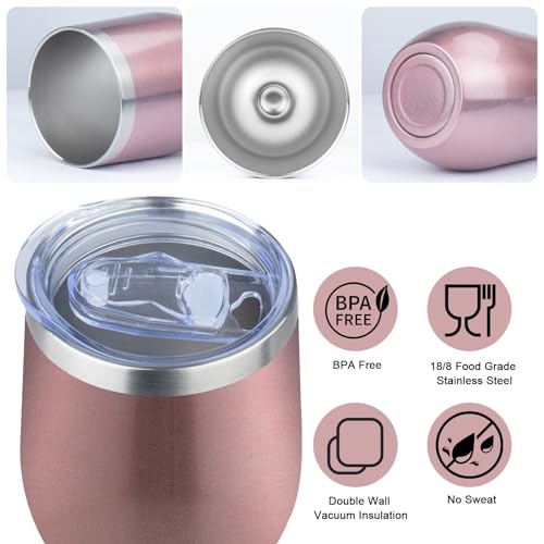 MEZMUT 12 Oz Insulated Wine Tumbler with Lid Double Wall Vacuum Stainless Steel Wine Glass Coffee Mug Insulated Tumbler Cup for Champaign, Cocktail, Beer (Rose Gold, 6 Pack) - Image 2